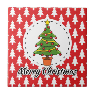 Christmas Tree on Red Pines Pattern - Merry Xmas Tile