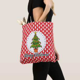 Christmas Tree on Red Pines Pattern - Merry Xmas Tote Bag