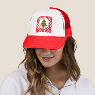 Christmas Tree on Red Pines Pattern - Merry Xmas Trucker Hat