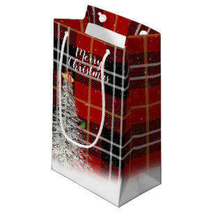 Christmas tree on Scottish tartan plaid Small Gift Bag