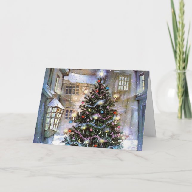 Christmas tree on street holiday card (Front)