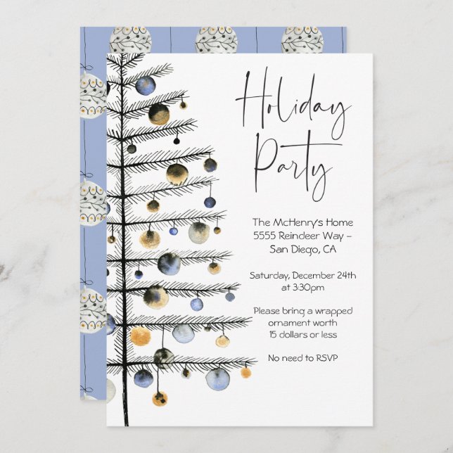 Christmas Tree Ornament Holiday Party Invitation (Front/Back)