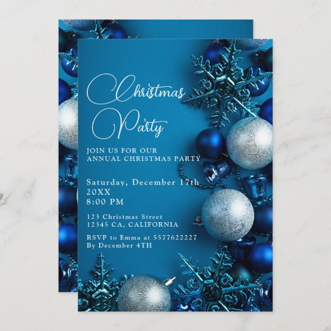 Christmas Tree Ornament Party Blue  Invitation (Front/Back)