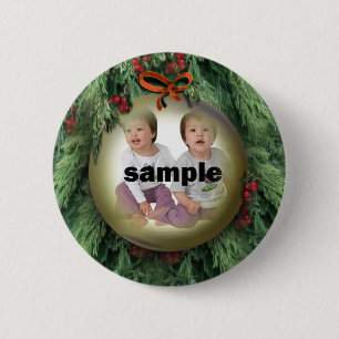 Christmas Tree Ornament Photo Frame 6 Cm Round Badge