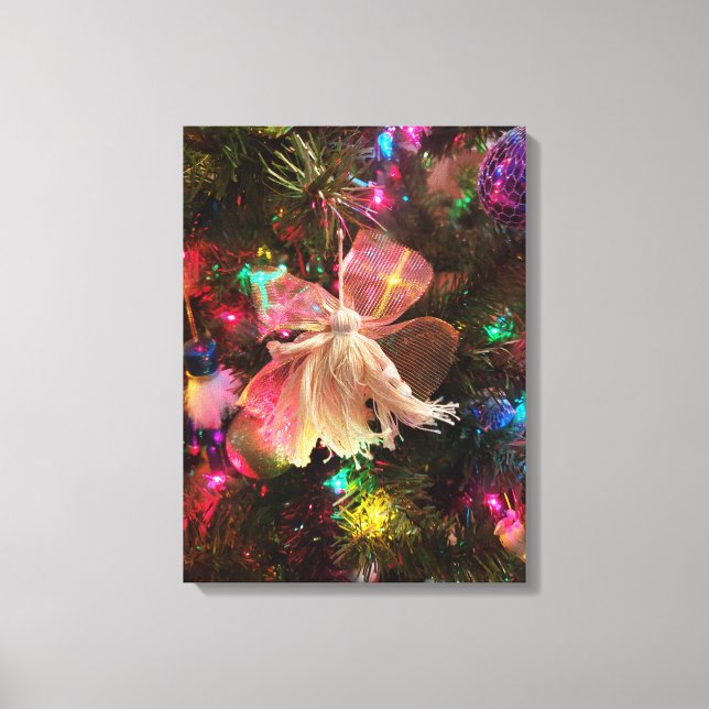 christmas tree ornament yarn angel doll photograph canvas print (Front)