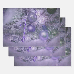 Christmas Tree Ornaments Elegant Purple Holiday Wrapping Paper Sheet