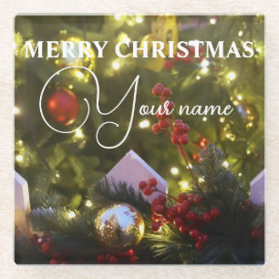 Christmas tree ornaments glass coaster