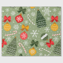 Christmas Tree & Ornaments Sage Green Pattern