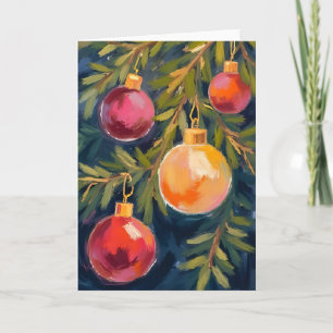 Christmas Tree Ornaments Watercolor Holiday Card