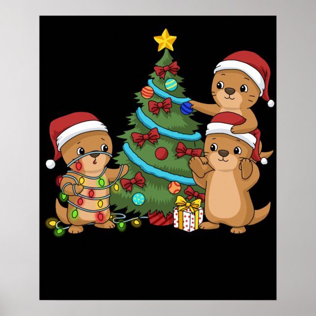 Christmas Tree Otter Kids Christmas Gift Sea Otter Poster (Front)
