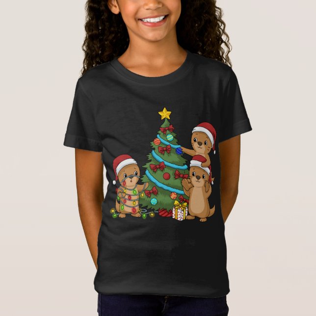Christmas Tree Otter Kids Christmas Gift Sea Otter T-Shirt (Front)