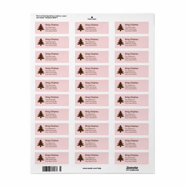 Christmas Tree Pale Pink and Brown Return Address (Full Sheet)