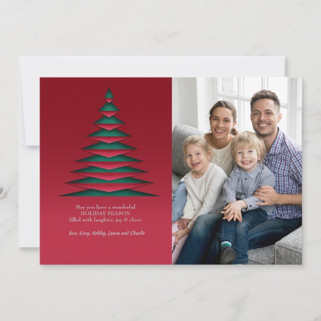 Christmas Tree Paper Style Photo Greeting Card (Front)