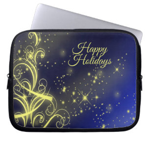 Christmas Tree Party Gold Stars Navy Blue Holidays Laptop Sleeve