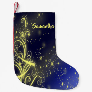 Christmas Tree Party Gold Stars Navy Blue Holidays Small Christmas Stocking