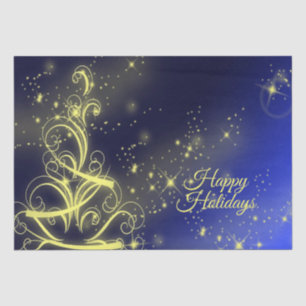 Christmas Tree Party Gold Stars Navy Blue Holidays Tissue Paper