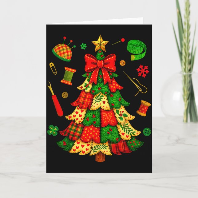 Christmas Tree Patchwork Quilting Quilter Sewing L Card (Front)