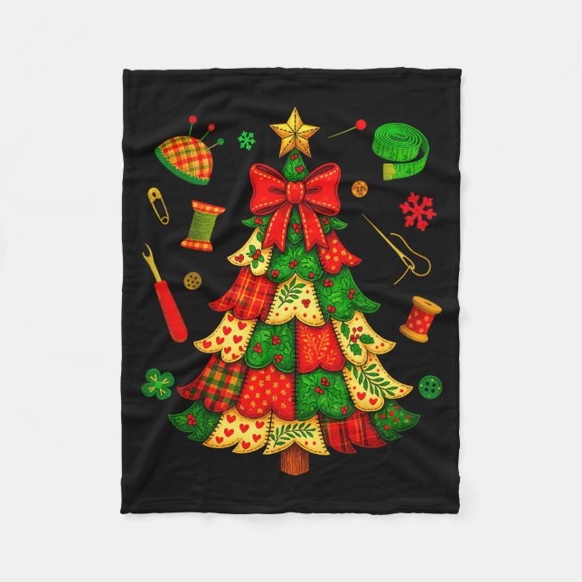 Christmas Tree Patchwork Quilting Quilter Sewing L Fleece Blanket (Front)