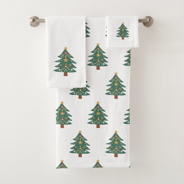 Christmas Tree Pattern Bath Towel Set (Insitu)