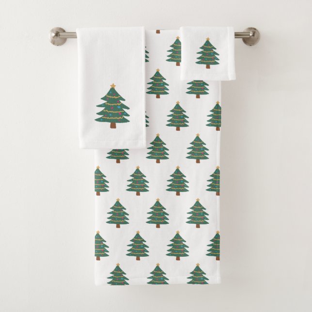 Christmas Tree Pattern Bath Towel Set (Insitu)