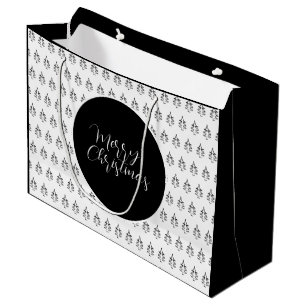 Christmas Tree Pattern Black And White Large Gift Bag