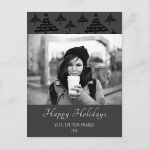 Christmas Tree Pattern Black and White Photo  Holiday Postcard