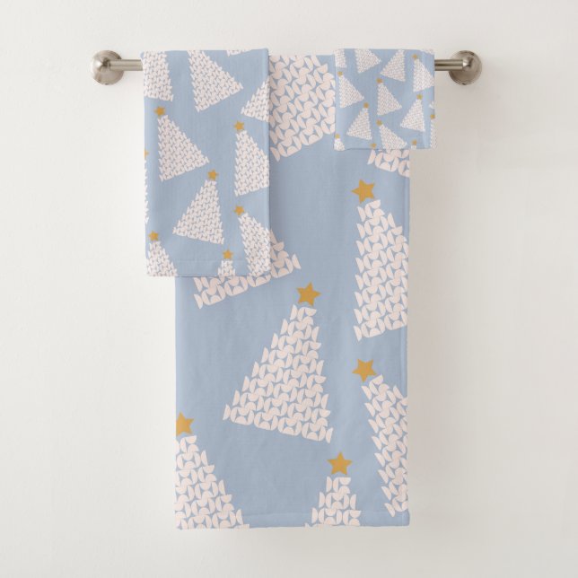 Christmas Tree Pattern Blue Bath Towel Set (Insitu)