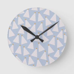 Christmas Tree Pattern Blue Round Clock