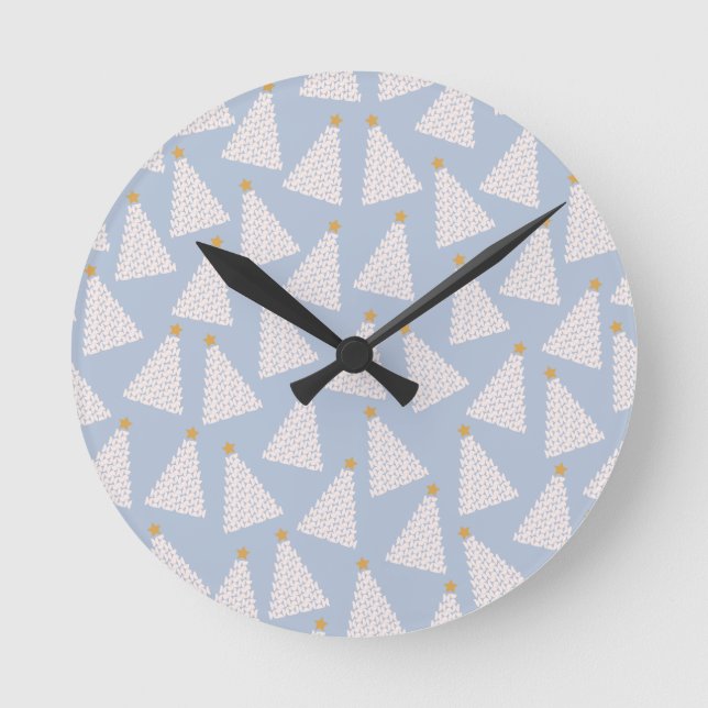 Christmas Tree Pattern Blue Round Clock (Front)