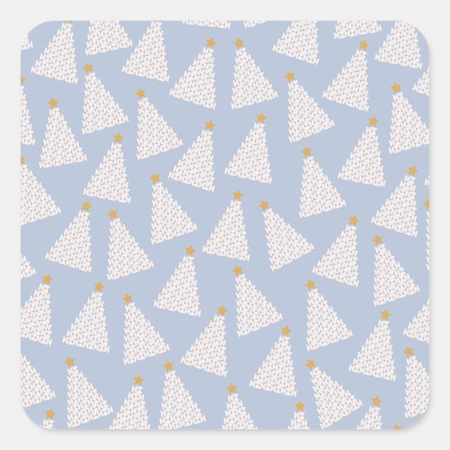 Christmas Tree Pattern Blue Square Sticker (Front)