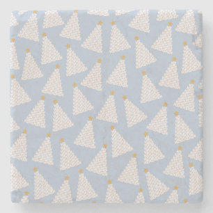 Christmas Tree Pattern Blue Stone Coaster