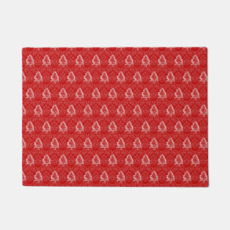 Christmas Tree Pattern Damask Background Holiday Doormat
