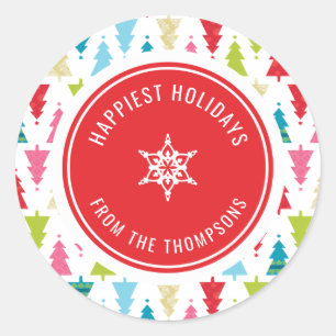 CHRISTMAS TREE PATTERN festive modern minimal red Classic Round Sticker