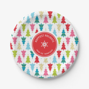 CHRISTMAS TREE PATTERN festive modern minimal red Paper Plate