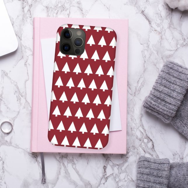 Christmas Tree Pattern | Geometric Scandi Dark Red Case-Mate iPhone Case (Creator Uploaded)