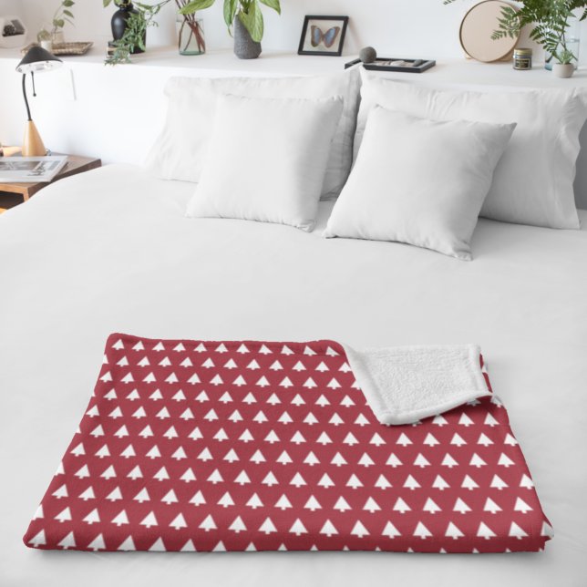 Christmas Tree Pattern | Geometric Scandi Dark Red Sherpa Blanket (Creator Uploaded)