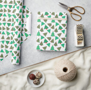 Christmas Tree Pattern Holiday White Wrapping Paper