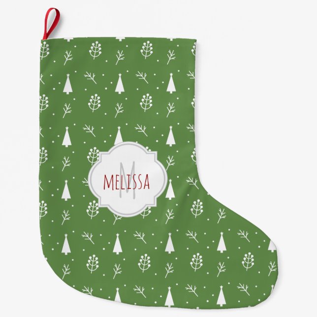 Christmas Tree Pattern Monogram Christmas Stocking (Front)