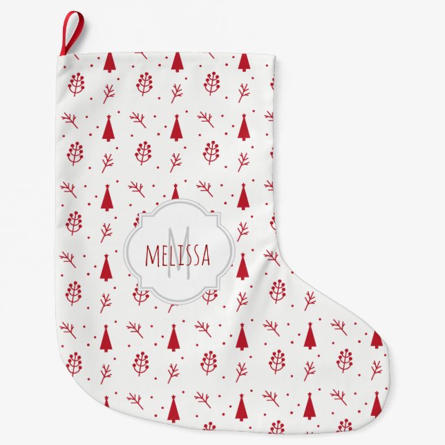 Christmas Tree Pattern Monogram Christmas Stocking (Front)