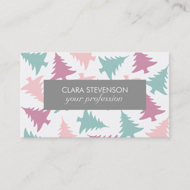 Christmas tree pattern pastel pink purple green business card (Front)