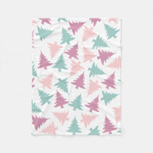 Christmas tree pattern pastel pink purple green fleece blanket