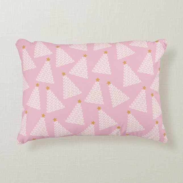 Christmas Tree Pattern Pink Decorative Cushion (Front)