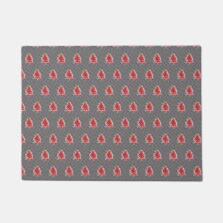 Christmas Tree Pattern Plaid Background Holiday Doormat