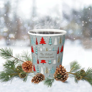 Christmas Tree Pattern Red and Blue ID175 Paper Cups
