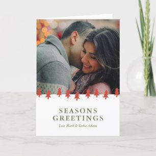 Christmas Tree Pattern Red Watercolor Custom Photo Holiday Card