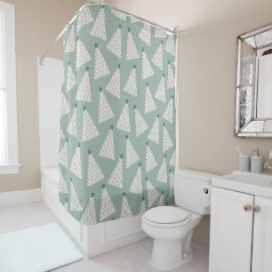 Christmas Tree Pattern Sage Green Shower Curtain