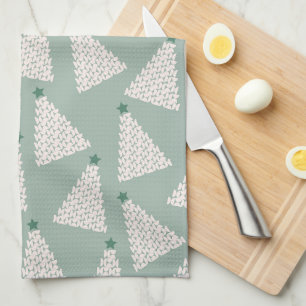 Christmas Tree Pattern Sage Green Tea Towel