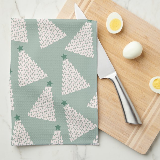 Christmas Tree Pattern Sage Green Tea Towel (Quarter Fold)