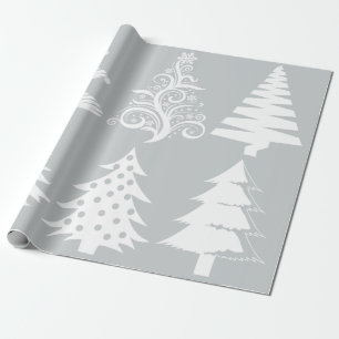 Christmas tree pattern silver white wrapping paper