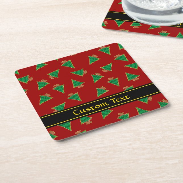 Christmas Tree Pattern Square Paper Coaster (Angled)